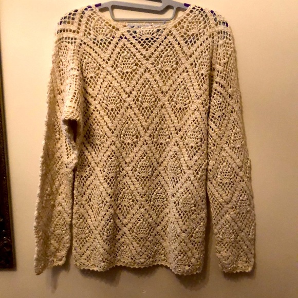Vintage long sleeve crochet sweater with gold metallic size M - Picture 1 of 3